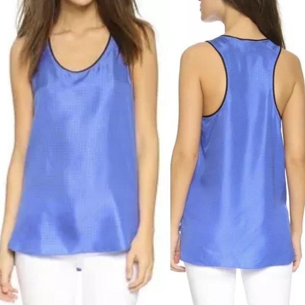 Rag & Bone Blue Silk Racerback Tank Teddy Polka Dot Cornflower Blue Size Medium